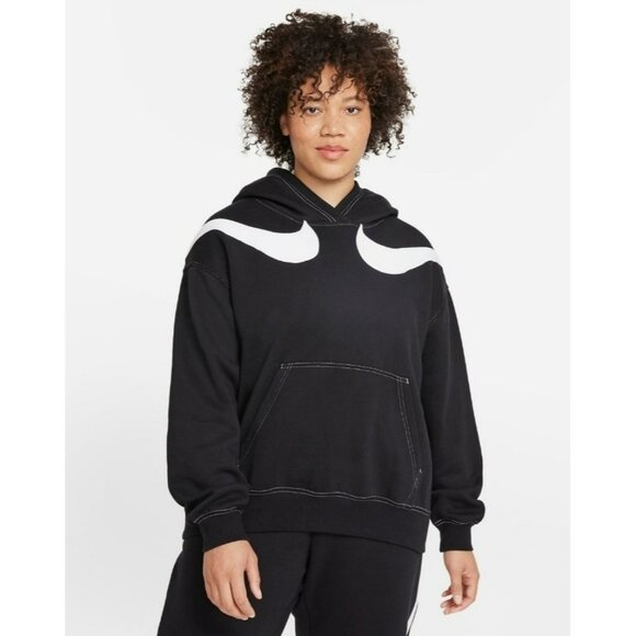 1X PLUS SIZE WOMEN'S NIKE SWEATER HOODIE BLACK / WHITE DM3313-010 SPORTSWEAR - Picture 1 of 8
